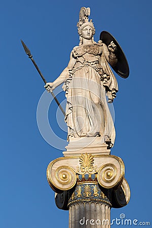 Athena goddess statue in front of Academy of Athens, Greece Stock Photo