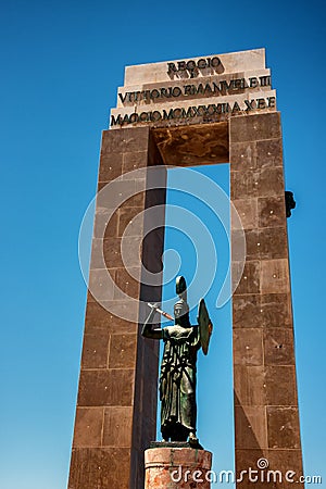 Athena goddess Statue and Monument to Vittorio Emanuele in Reggio Calabria Editorial Stock Photo