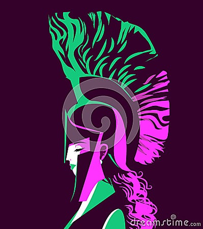 Athena minerva goddess portrait with spartan helmet Vector Illustration