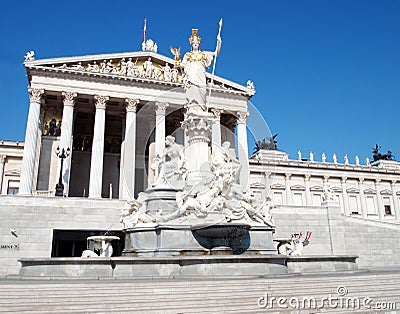 Athena statue and the Austrian parliament Stock Photo