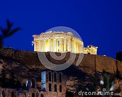 Athens Acropolis Parthenon twilight Stock Photo