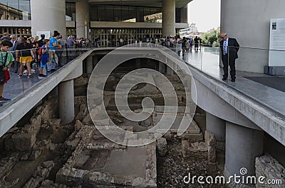 Athens, Attica / Greece - Oct 21, 2018: Exterior view of the modern Acropolis Museum in Athens in Dionysiou Areopagitou street. Vi Editorial Stock Photo