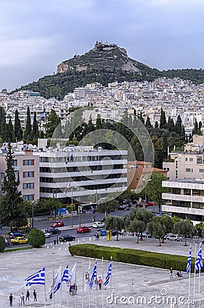Athens city in Greece with Lycabettus Hill Editorial Stock Photo