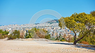 Athens city from The Hill of the Nymphs Stock Photo
