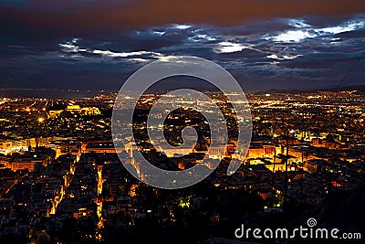 Athens city from Lycabettus Hill at night Stock Photo