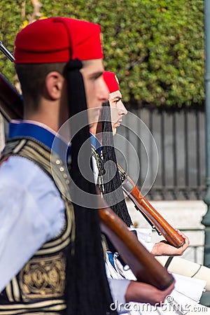 ATHENS, GREECE, 12 DECEMBER 2021 Special traditional change of guards ceremony around the greek parliament Editorial Stock Photo