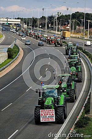 Tractor convoy heading for Athens to protest Editorial Stock Photo