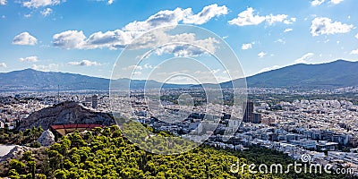 Athens, Greece. Lycabettus hill and open air theatre, Athens aerial view Stock Photo