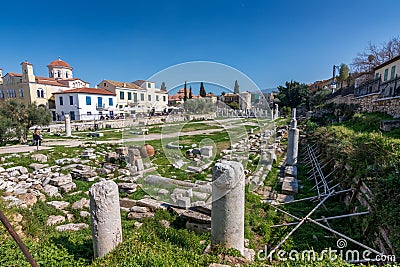 Athens, Greece - March 4, 2017: The ruins of the Roman agora Editorial Stock Photo