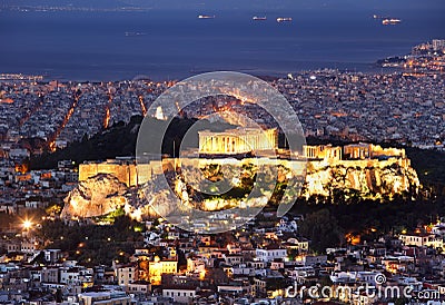 Athens - Greece at night, Acropolis Stock Photo