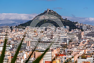 Mount Lycabettus is a Cretaceous limestone hill in Athens, Greece Editorial Stock Photo