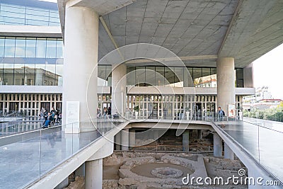 Athens, Greece - November 15, 2017: entrance to the New Acropolis Museum in Athens. Designed by the Swiss-French Editorial Stock Photo