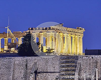 Athens, Greece, Parthenon temple on Acropolis, night view Stock Photo