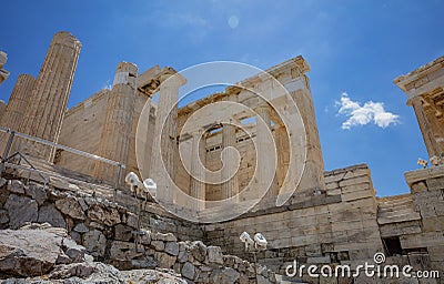 Athens, Greece. Propylaea in the Acropolis, monumental gate, blue sky, spring sunny day Stock Photo