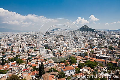 Athens and Lykavitos Hill Stock Photo