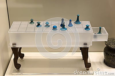 Ancient board game in National Archaeological Museum in Athens, Greece Editorial Stock Photo
