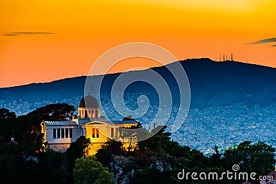 Night scenes of National Observatory at Athens Stock Photo