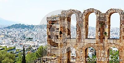 Athens panoramic view from Odeon of Herodes Atticus at Acropolis, Greece Stock Photo