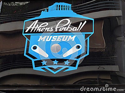 Athens Pinball Museum Sign and Graphic Editorial Stock Photo