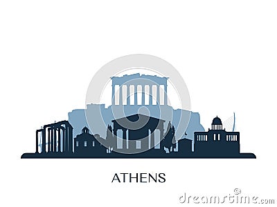 Athens skyline, monochrome silhouette. Vector Illustration