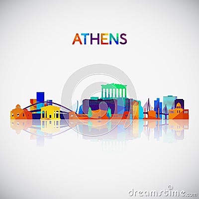 Athens skyline silhouette in colorful geometric style. Vector Illustration