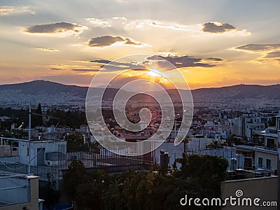 Athens Sunset Stock Photo