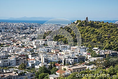 Athens View and Philopappos Hill from the Acropolis Stock Photo