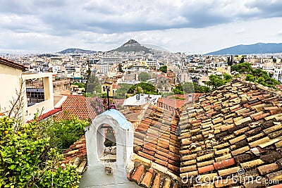 Athens view from Plaka district at Acropolis foot, Greece Stock Photo