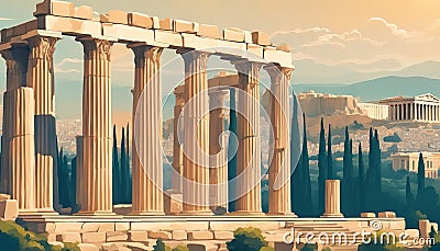 Athens view, Zeus temple overlooking Acropolis, Greece Stock Photo