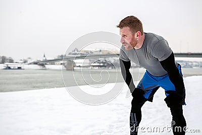 Athlete catching some air after making a run Stock Photo