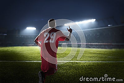 Athlete cheering in a stadium at night Stock Photo