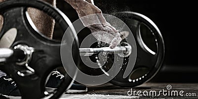 Athlete getting ready for weight lifting training. Stock Photo