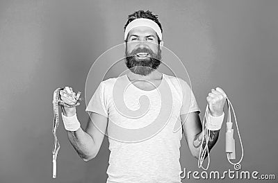 Athlete guide stay in shape. Old school aerobics concept. Athlete professional coach motivated for training. Athlete Stock Photo