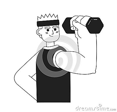 Athlete with headband lifting weight monochromatic flat vector character Vector Illustration