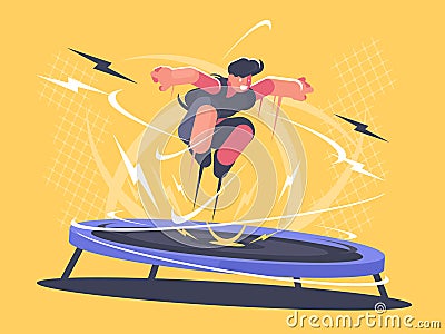 Athlete jumping on trampoline Vector Illustration