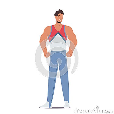 Athlete Male Character Posing in Uniform. Muscular Sportsman Weightlifter Isolated on White Background. Weightlifting Vector Illustration