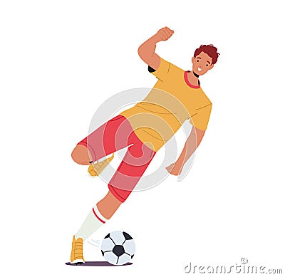 Athlete Practicing Football Game, Sportsman Playing Soccer Isolated On White Background. Character Wear Uniform Vector Illustration