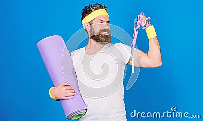 Athlete guide stay in shape. Athlete professional coach motivated for training. Old school aerobics concept. Athlete Stock Photo