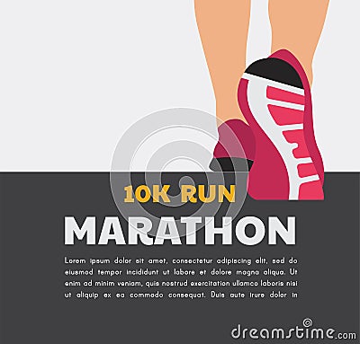 Athlete runner feet running or walking on road . running poster template. closeup illustration vector Vector Illustration