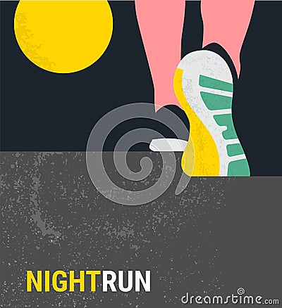 Athlete runner feet running or walking on road . running poster template. closeup illustration vector. nigth run Vector Illustration
