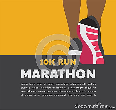 Athlete runner feet running or walking on road . running poster template. closeup illustration vector Vector Illustration