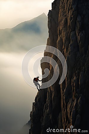 Athlete's Dreamy Sequence on a Vertical Cliff Stock Photo