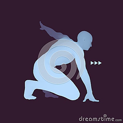 Athlete at Starting Position Ready to Start a Race. Runner Ready for Sports Exercise. Sport Symbol. Vector Illustration