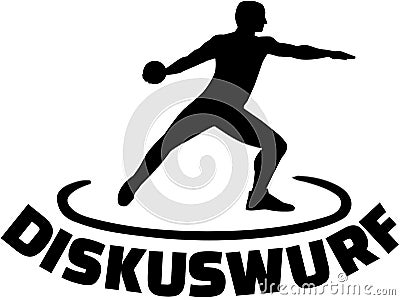 Athlete throwing discus with german word Vector Illustration