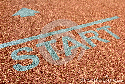 Athlete track start sign with arrow Stock Photo