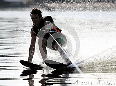 Athlete waterskiing Stock Photo