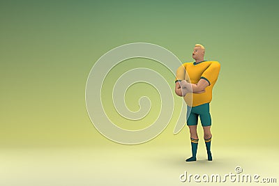 An athlete wearing a yellow shirt and green pants is expression of hand when talking. 3d rendering of cartoon character in acting Stock Photo