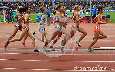 Athletes compete in the 1500 meters race on DecaNation International Outdoor Games on September 13, 2015 in Paris, France. Editorial Stock Photo