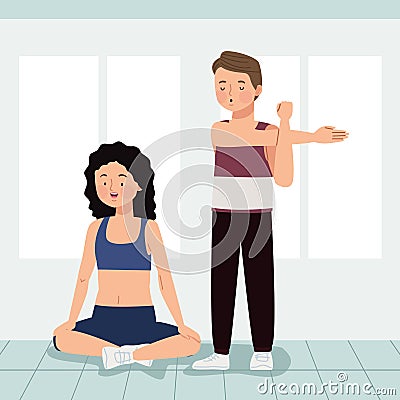 athletes couple practicing exercises Vector Illustration