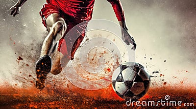 Athletes Instep Kicking A Soccer Ball. Generative AI Stock Photo